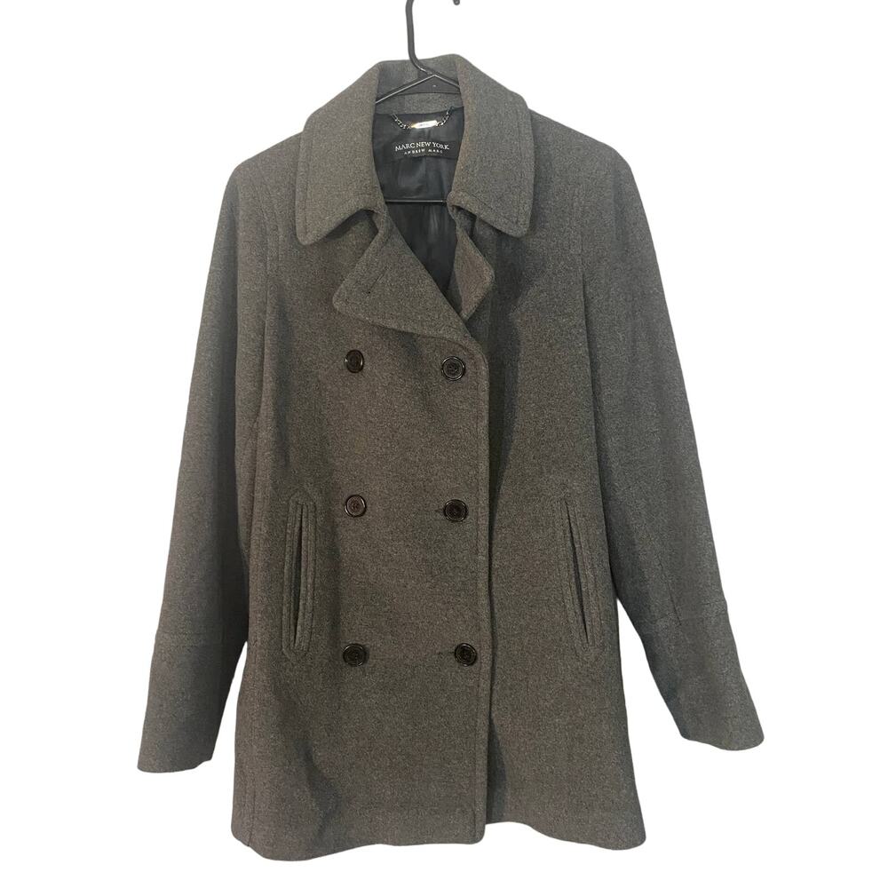 Marc New York Andrew Marc Gray Virgin Wool Blend Pea Coat Women Sz 10